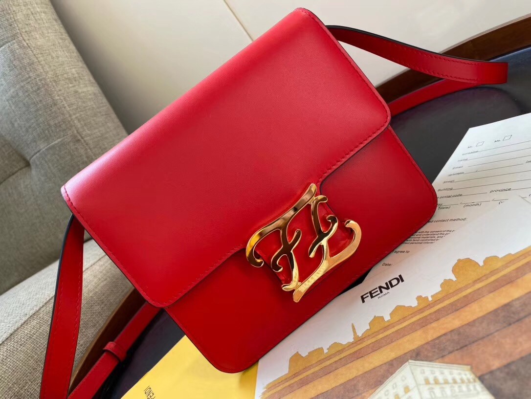 F**di karligraphy bag in red calfskin leather