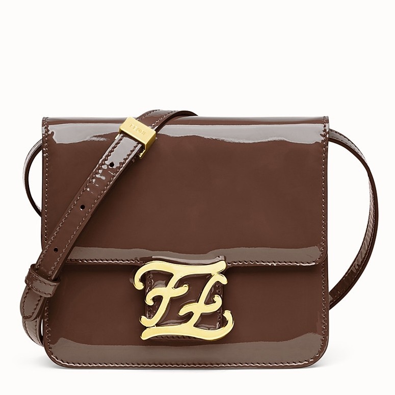 F**di karligraphy bag in brown patent leather