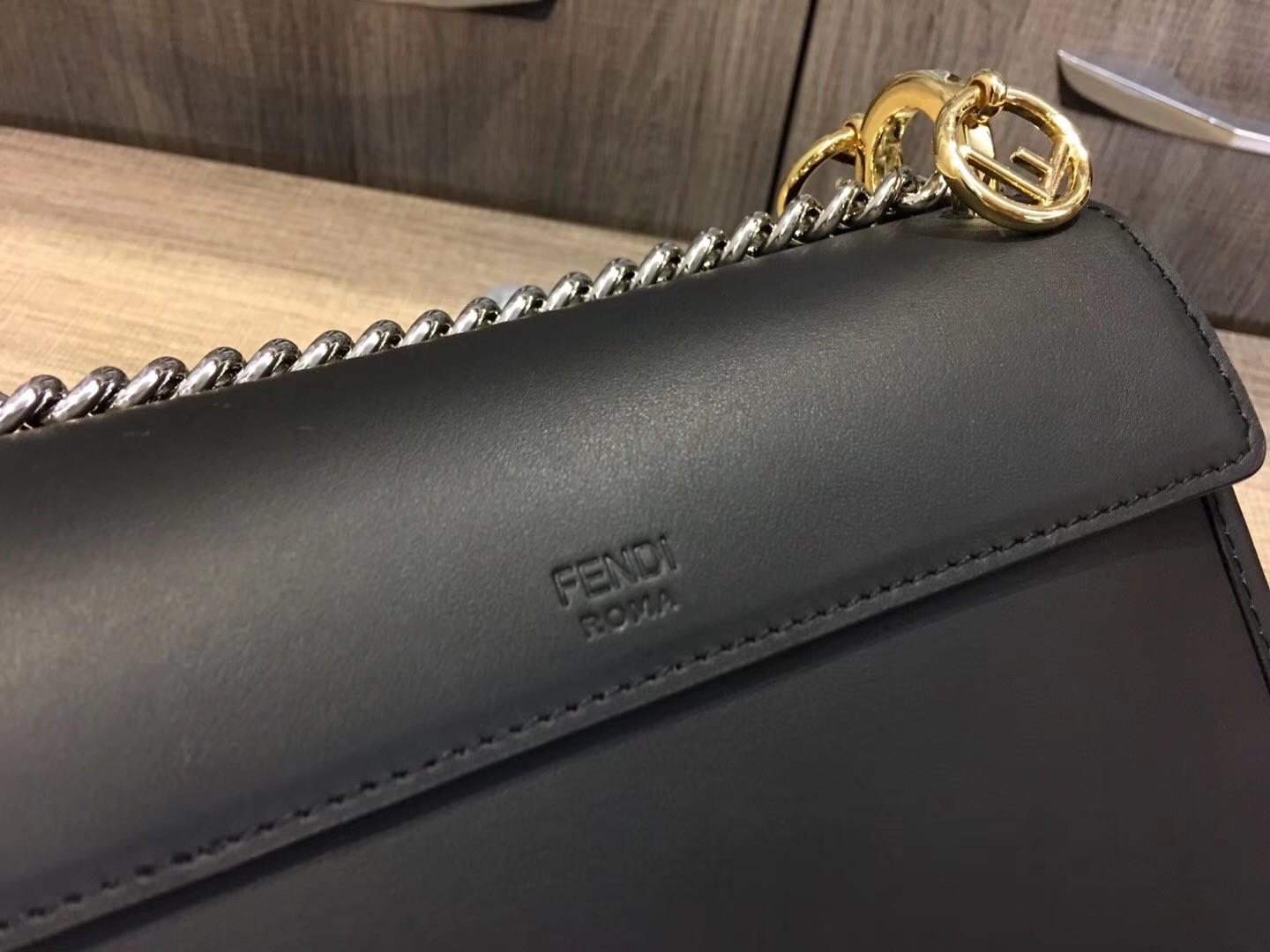 F**di small kan i f bag in black calfskin