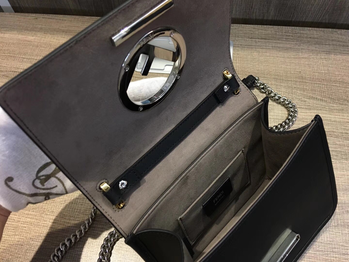 F**di small kan i f bag in black calfskin