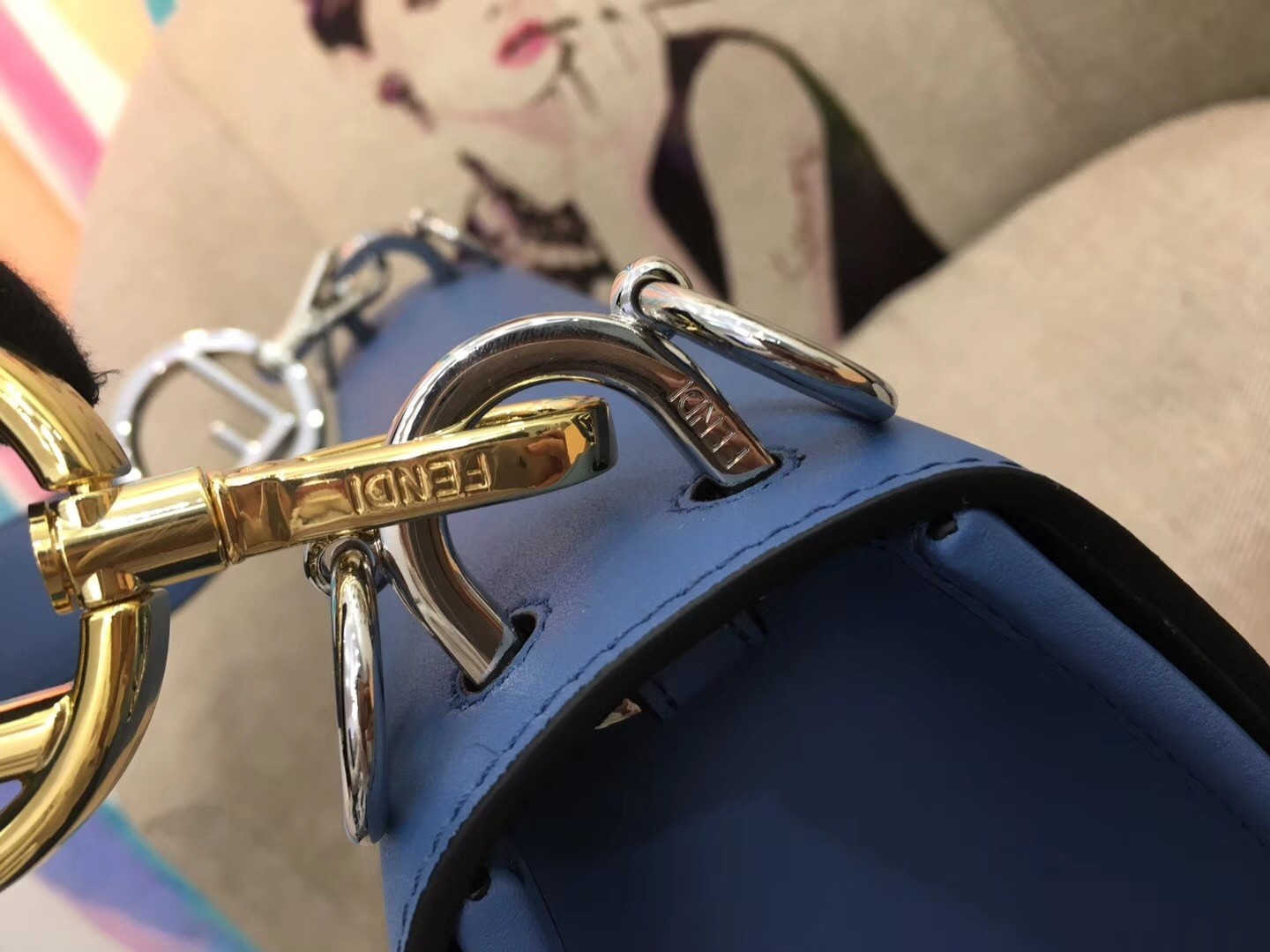 F**di kan i f shoulder bag in blue calfskin
