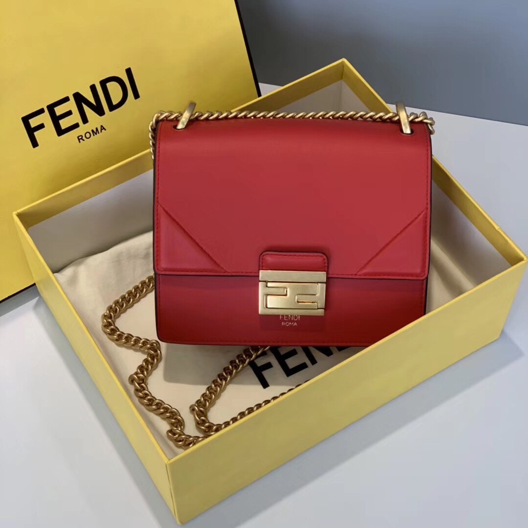 F**di small kan u bag in red calfskin