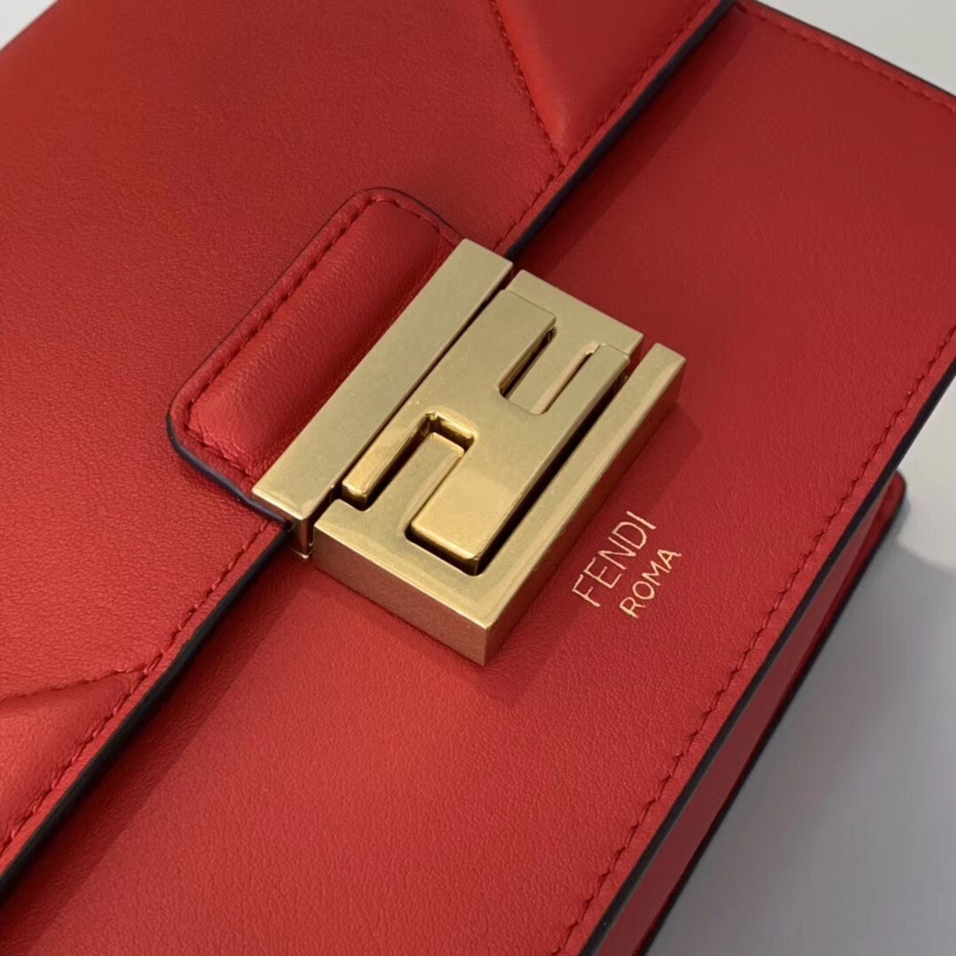 F**di small kan u bag in red calfskin