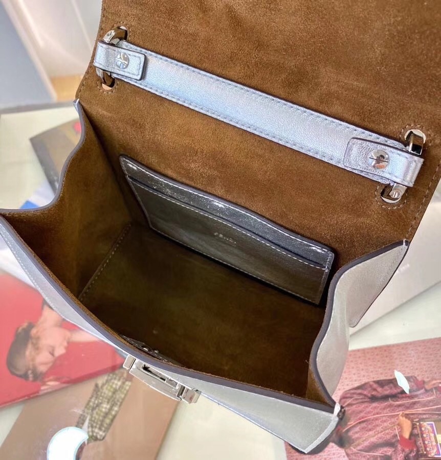 F**di small kan u bag in mirror-effect silver leather