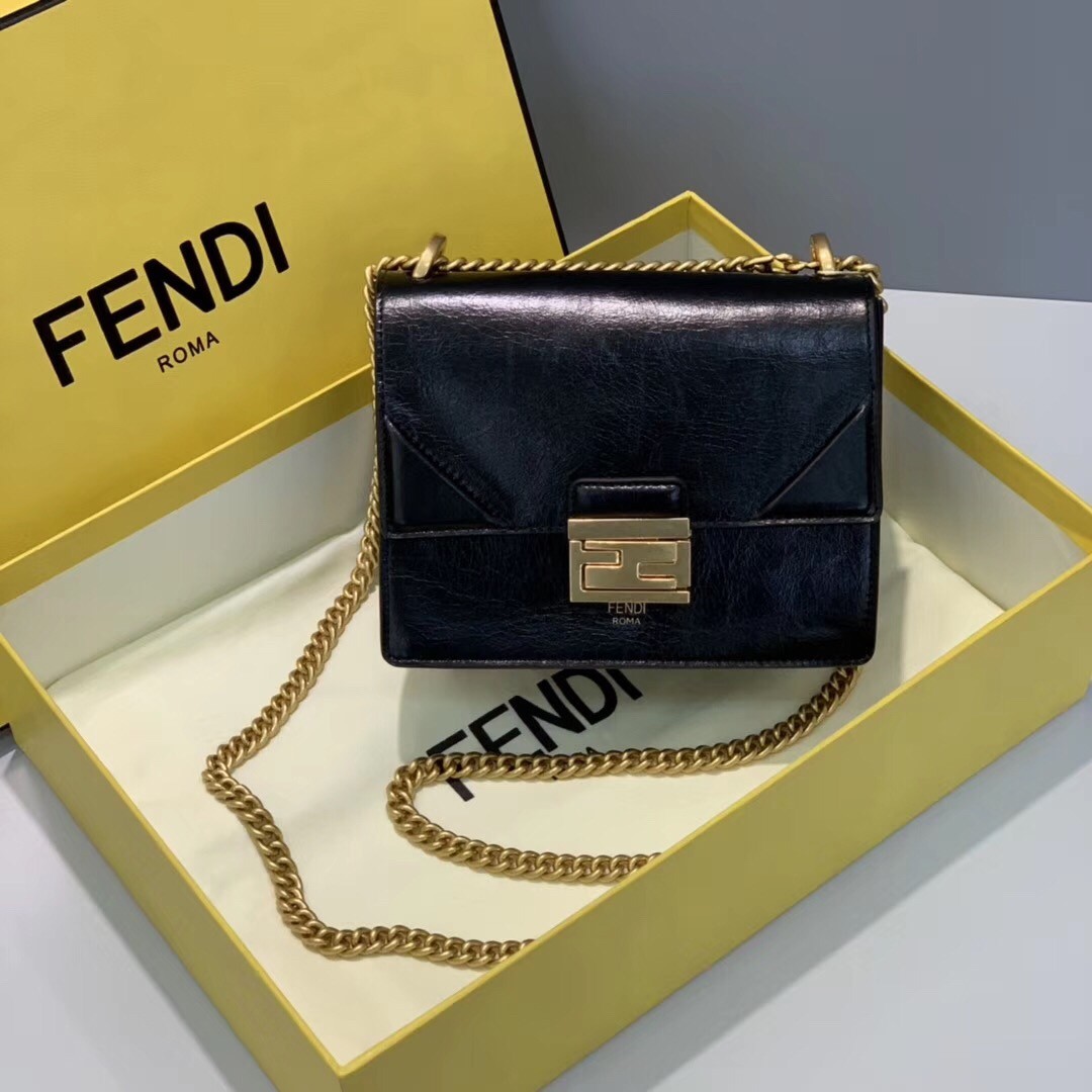 F**di small kan u bag in black glossy lambskin