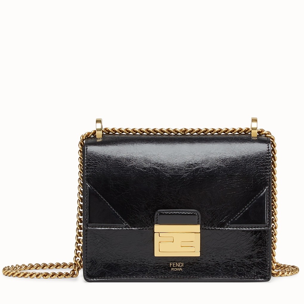 F**di small kan u bag in black glossy lambskin