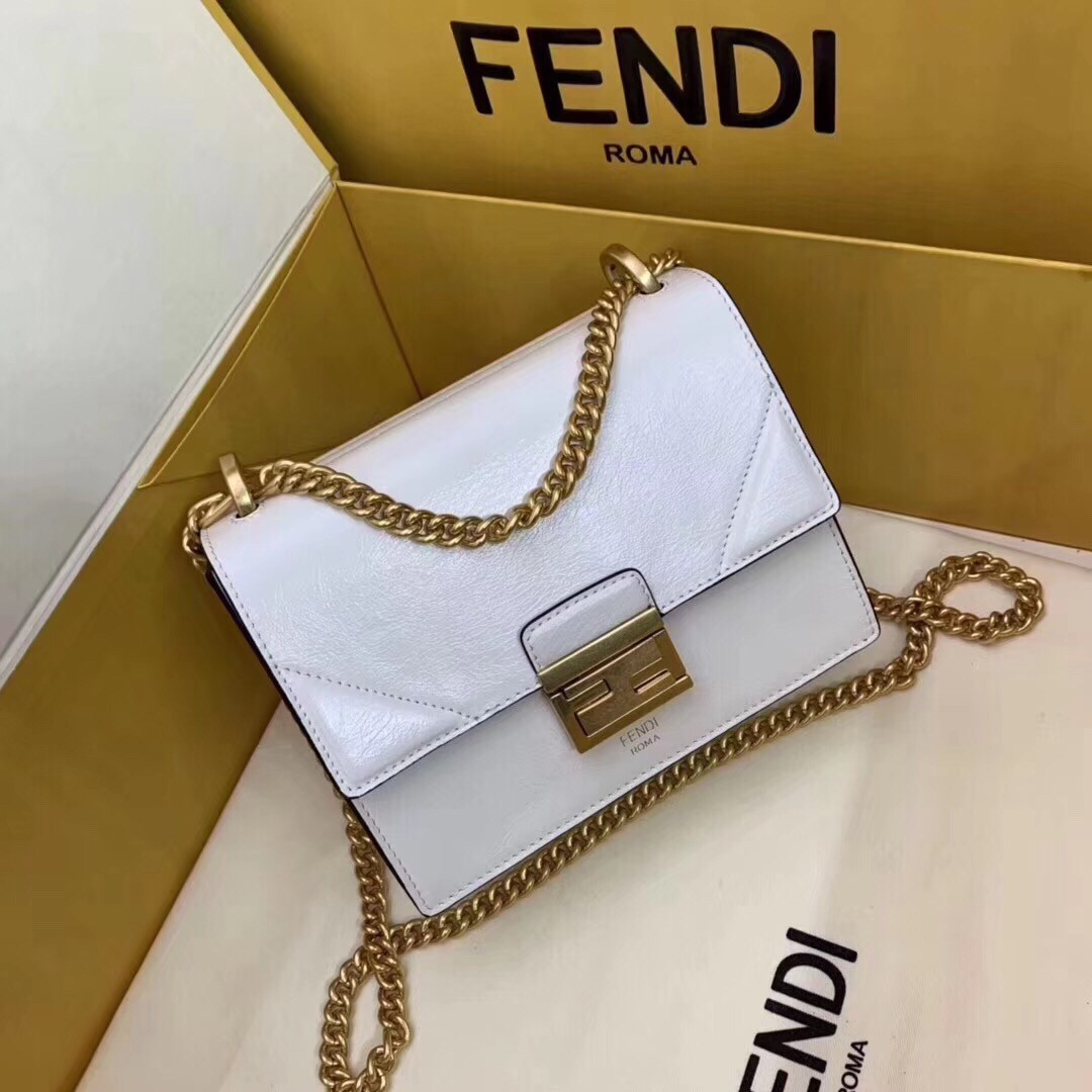 F**di small kan u bag in white glossy lambskin