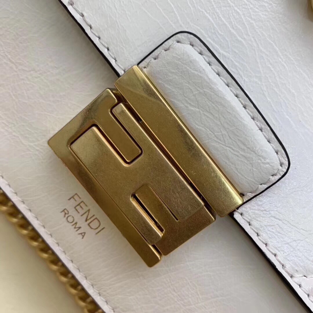 F**di small kan u bag in white glossy lambskin