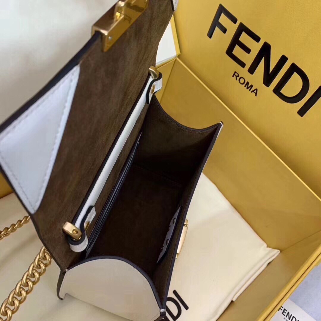 F**di small kan u bag in white glossy lambskin