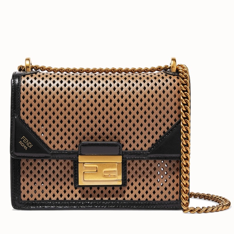 F**di small kan u bag in beige perforated calf leather