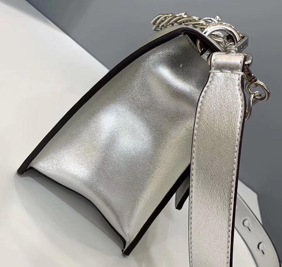 F**di kan u bag in mirror-effect silver leather