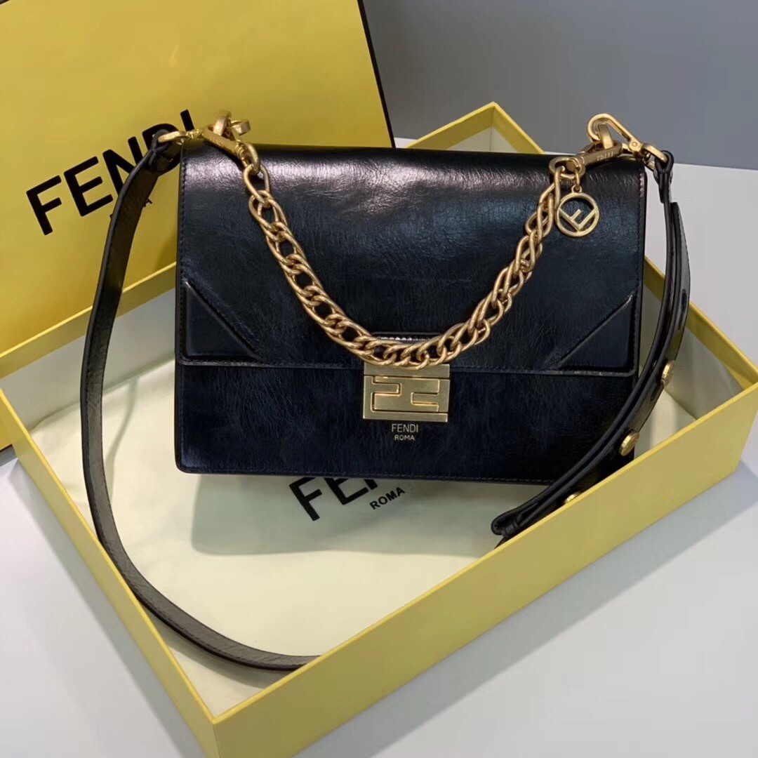 F**di kan u bag in black glossy lambskin