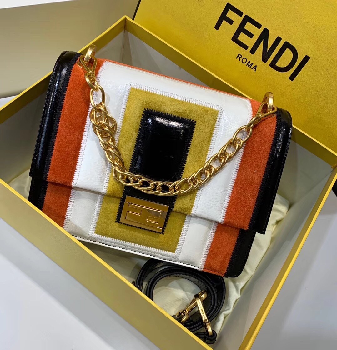 F**di kan u bag in multicolor leather and suede