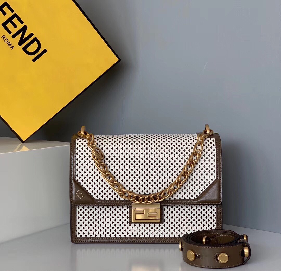 F**di kan u bag in white perforated calf leather