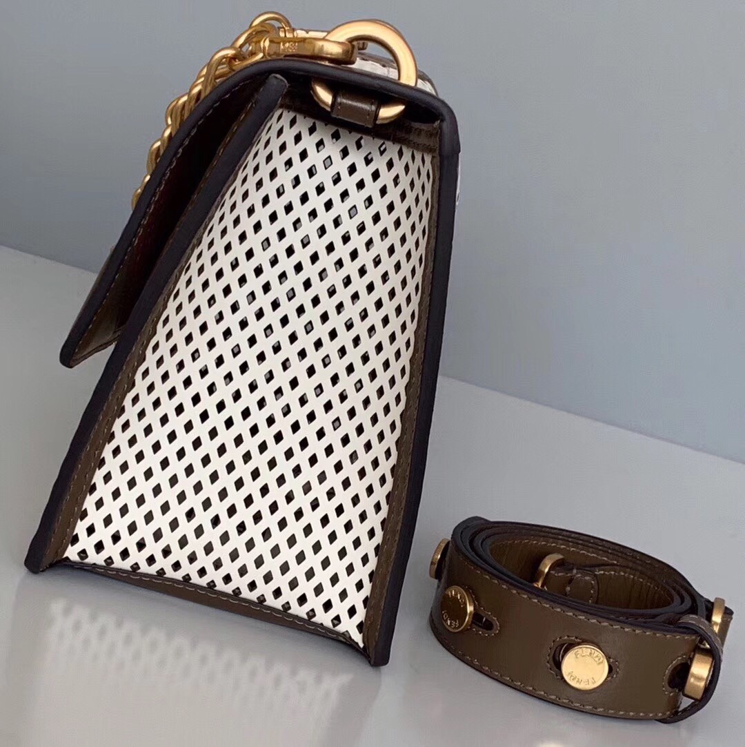 F**di kan u bag in white perforated calf leather