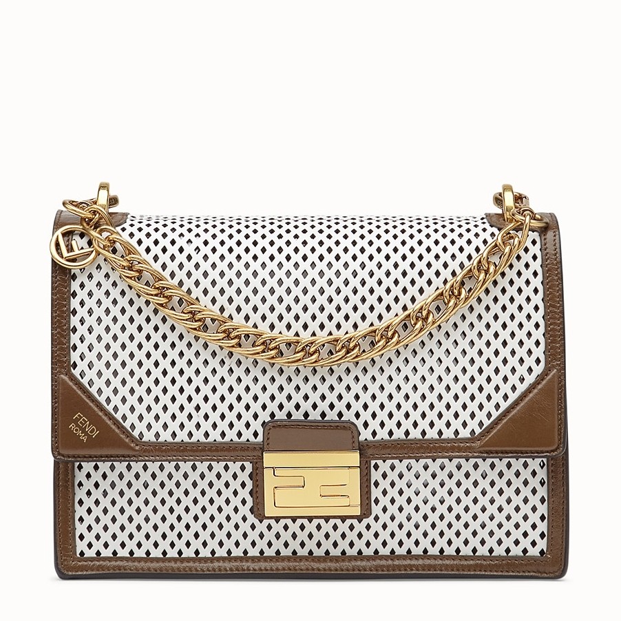 F**di kan u bag in white perforated calf leather