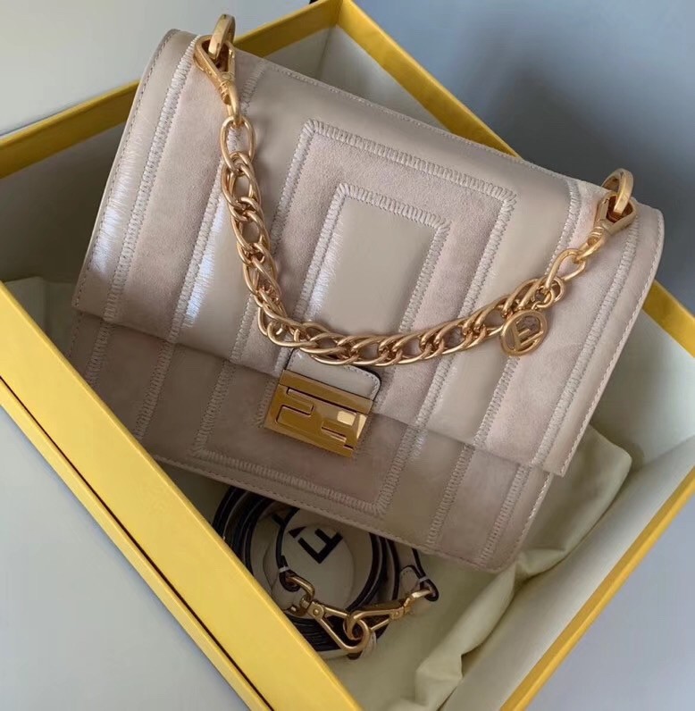 F**di kan u bag in beige leather and suede