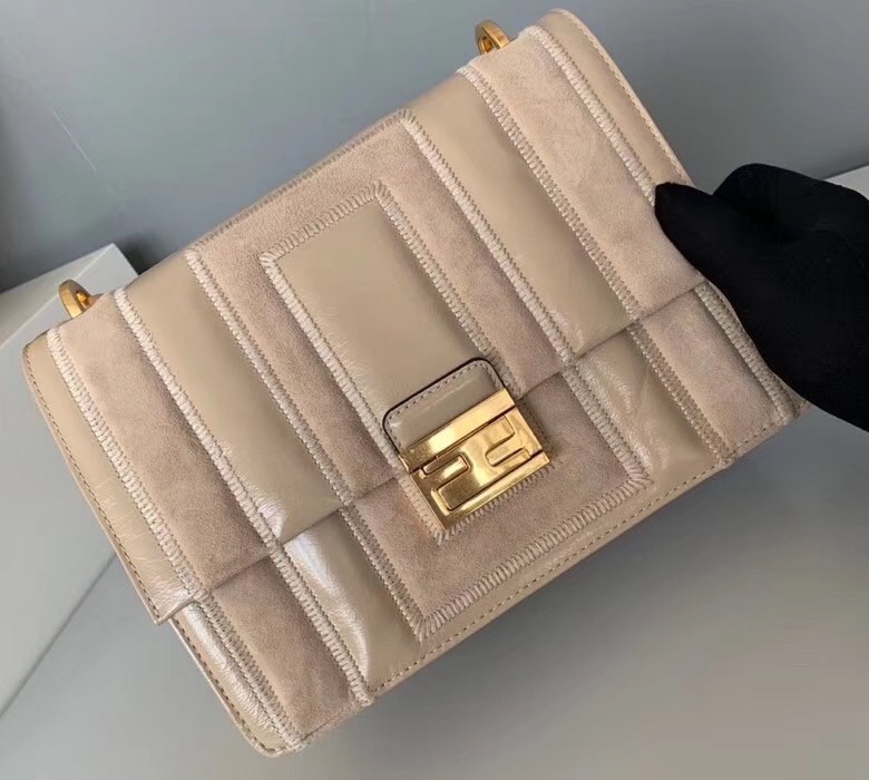 F**di kan u bag in beige leather and suede