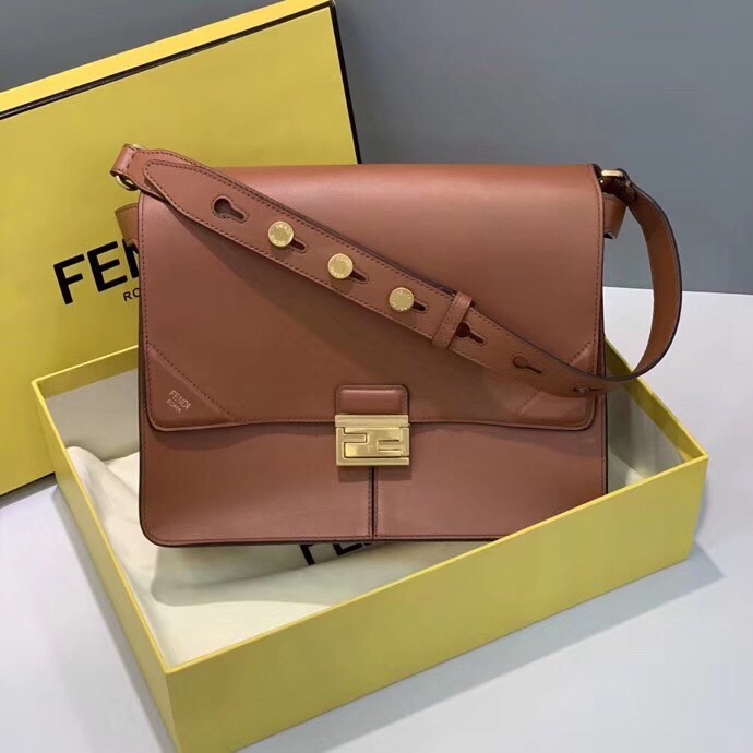 F**di large kan u bag in brick red calfskin