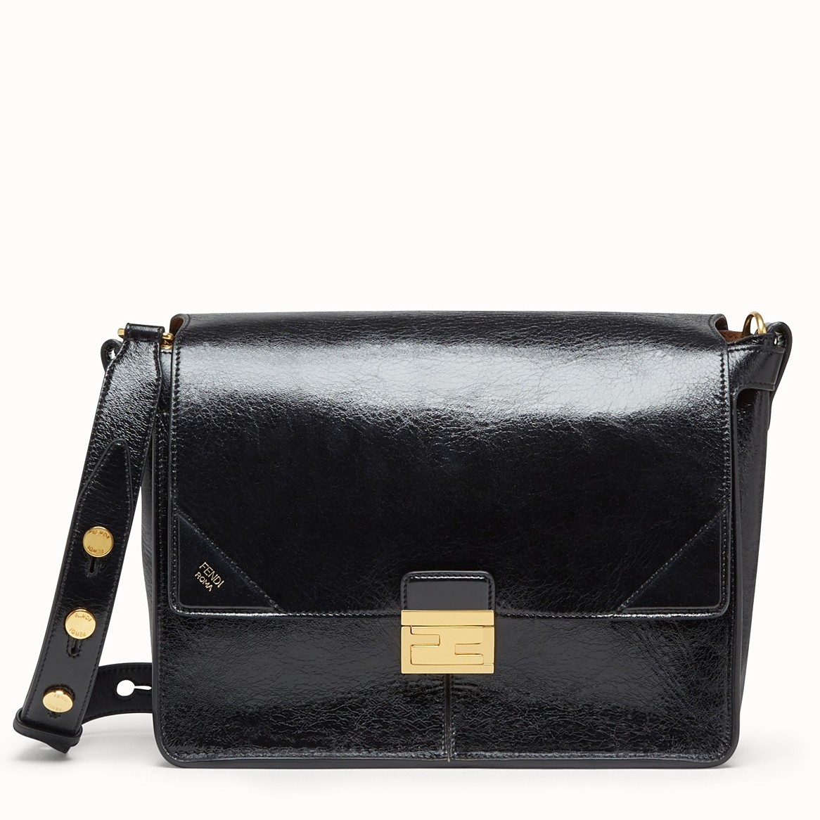 F**di large kan u bag in black glossy lambskin