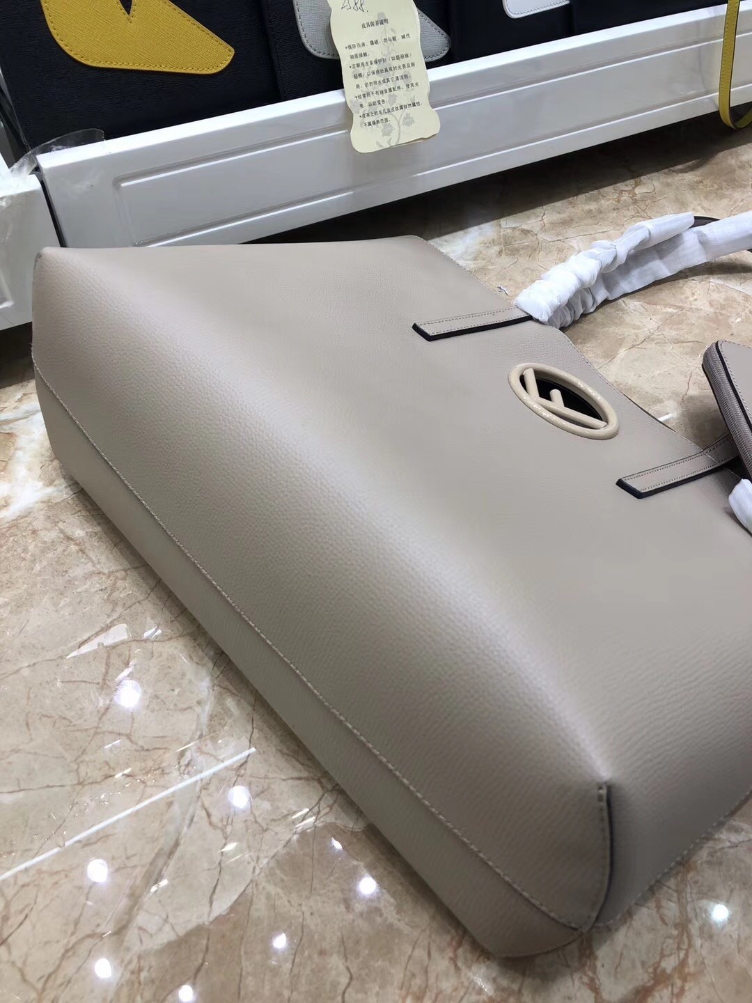 F**di grey leather logo shopper bag