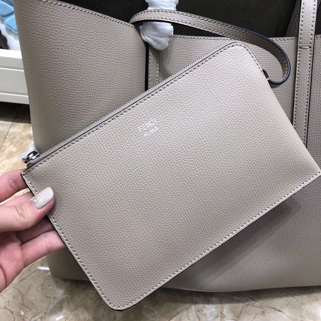 F**di grey leather logo shopper bag