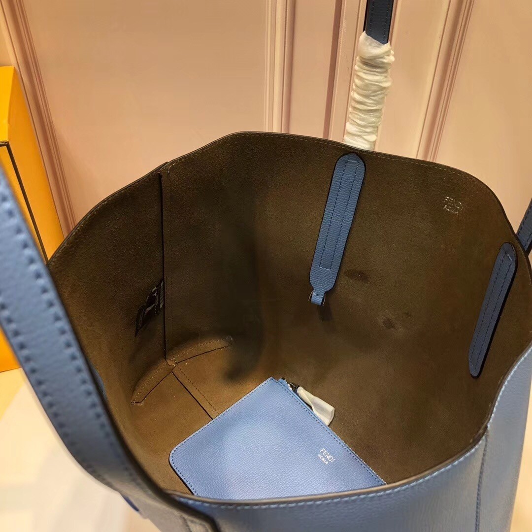 F**di blue leather logo shopper bag