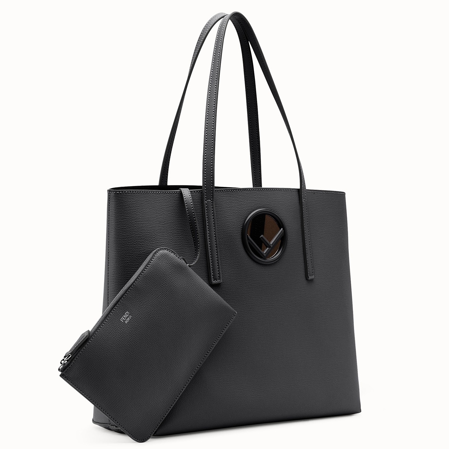 F**di black leather logo shopper bag