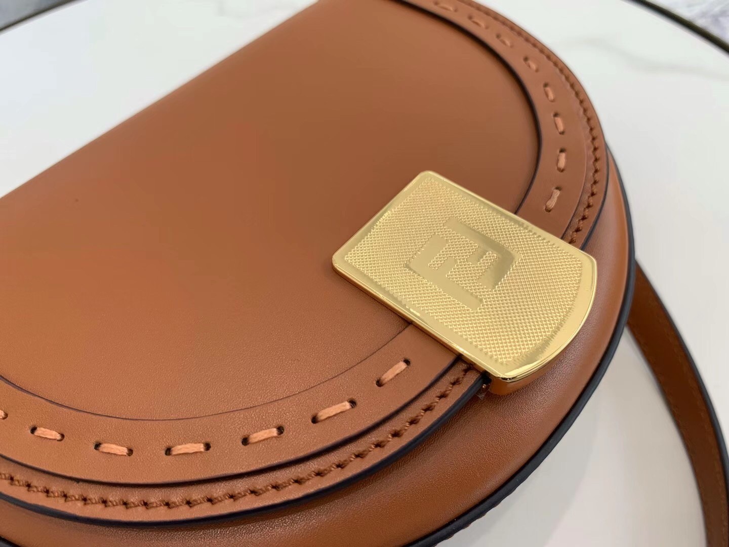 F**di moonlight saddle bag in brown calfskin