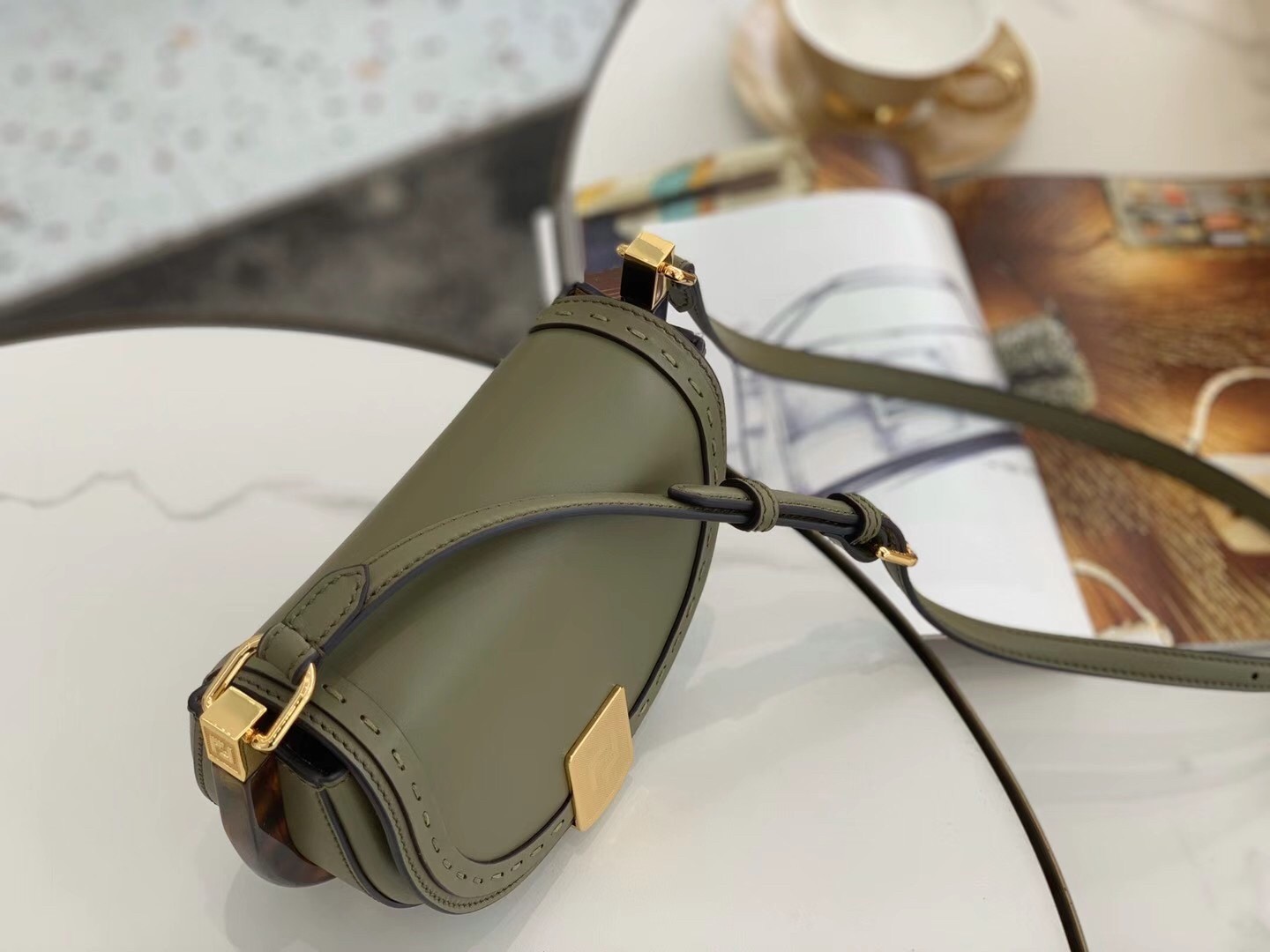 F**di moonlight saddle bag in green calfskin