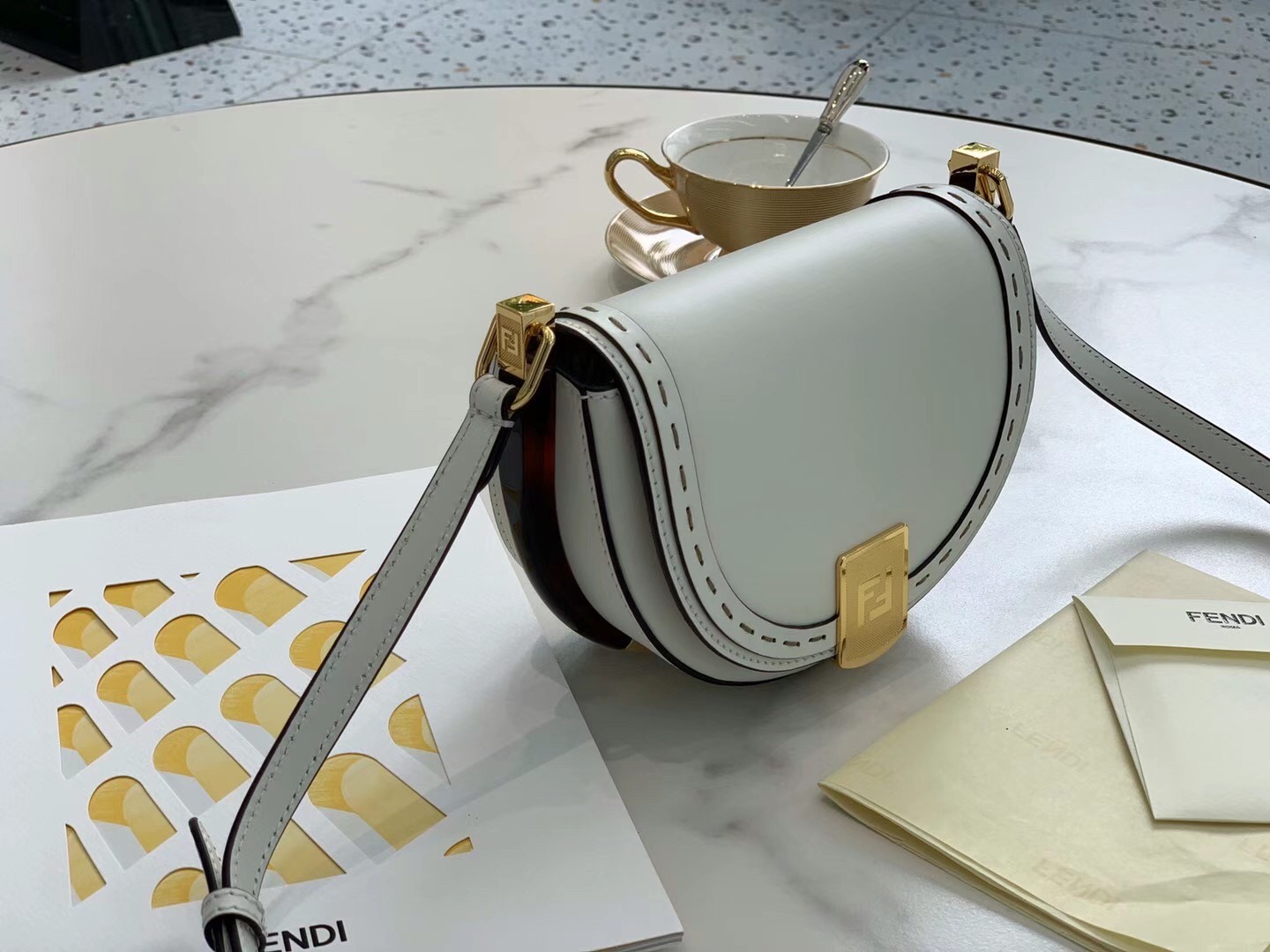 F**di moonlight saddle bag in white calfskin