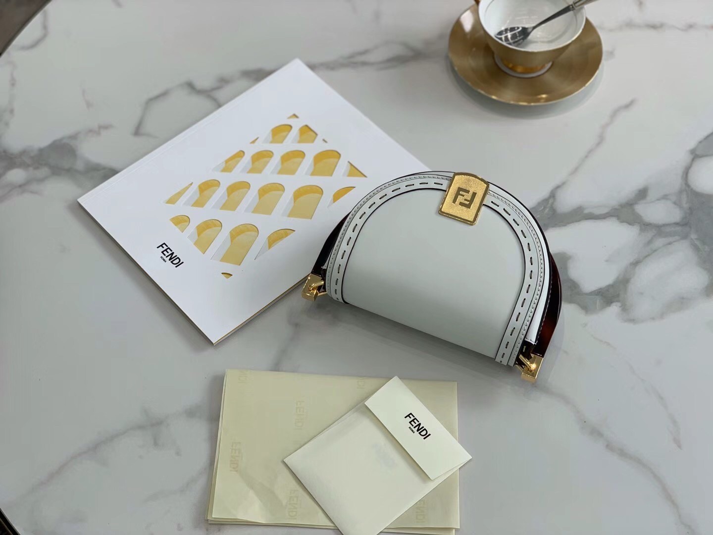 F**di moonlight saddle bag in white calfskin