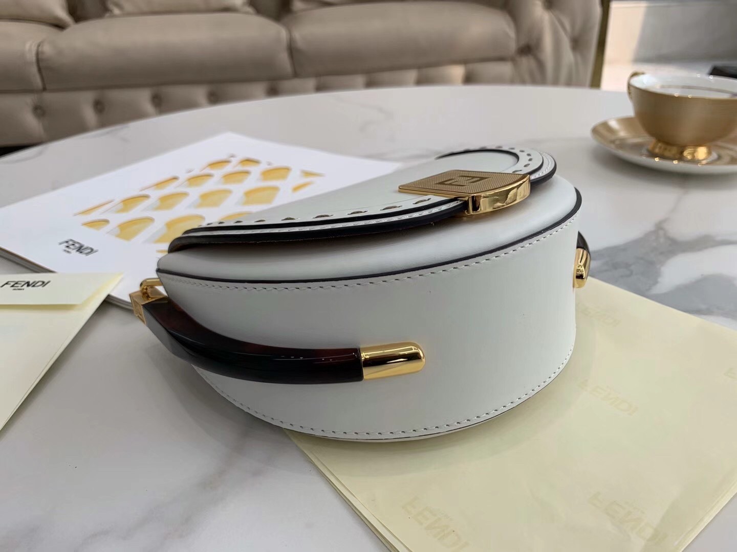 F**di moonlight saddle bag in white calfskin