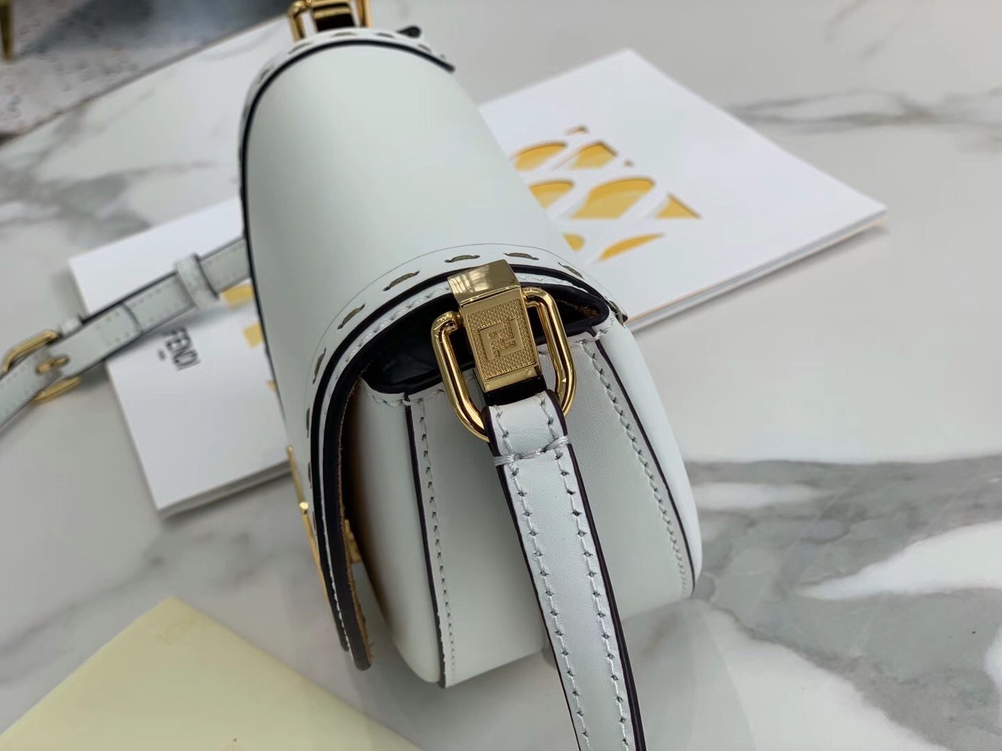 F**di moonlight saddle bag in white calfskin