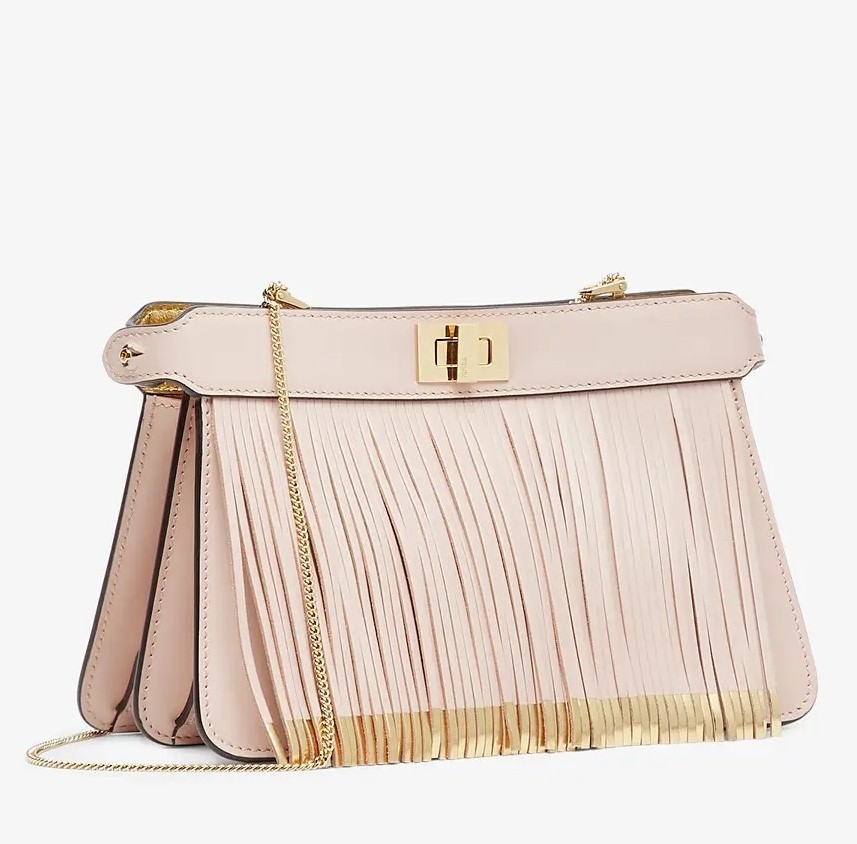 F**di pink peekaboo iseeu pochette bag with fringes
