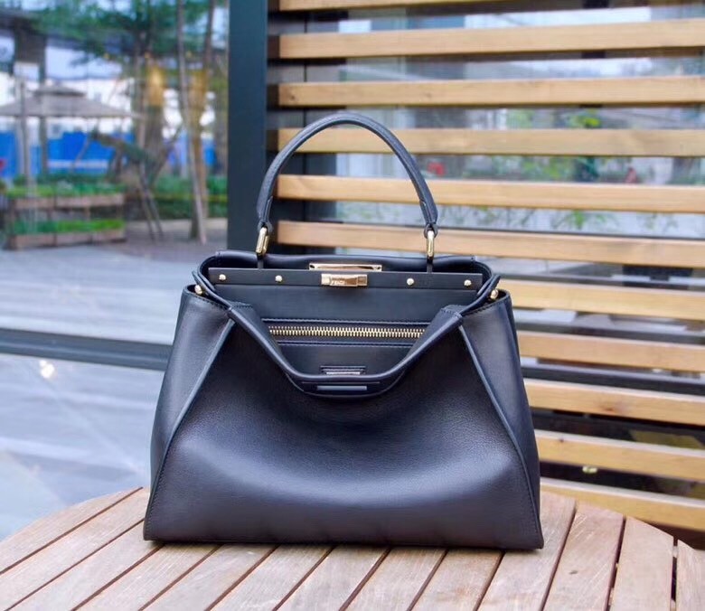 F**di peekaboo medium bag in black calfskin