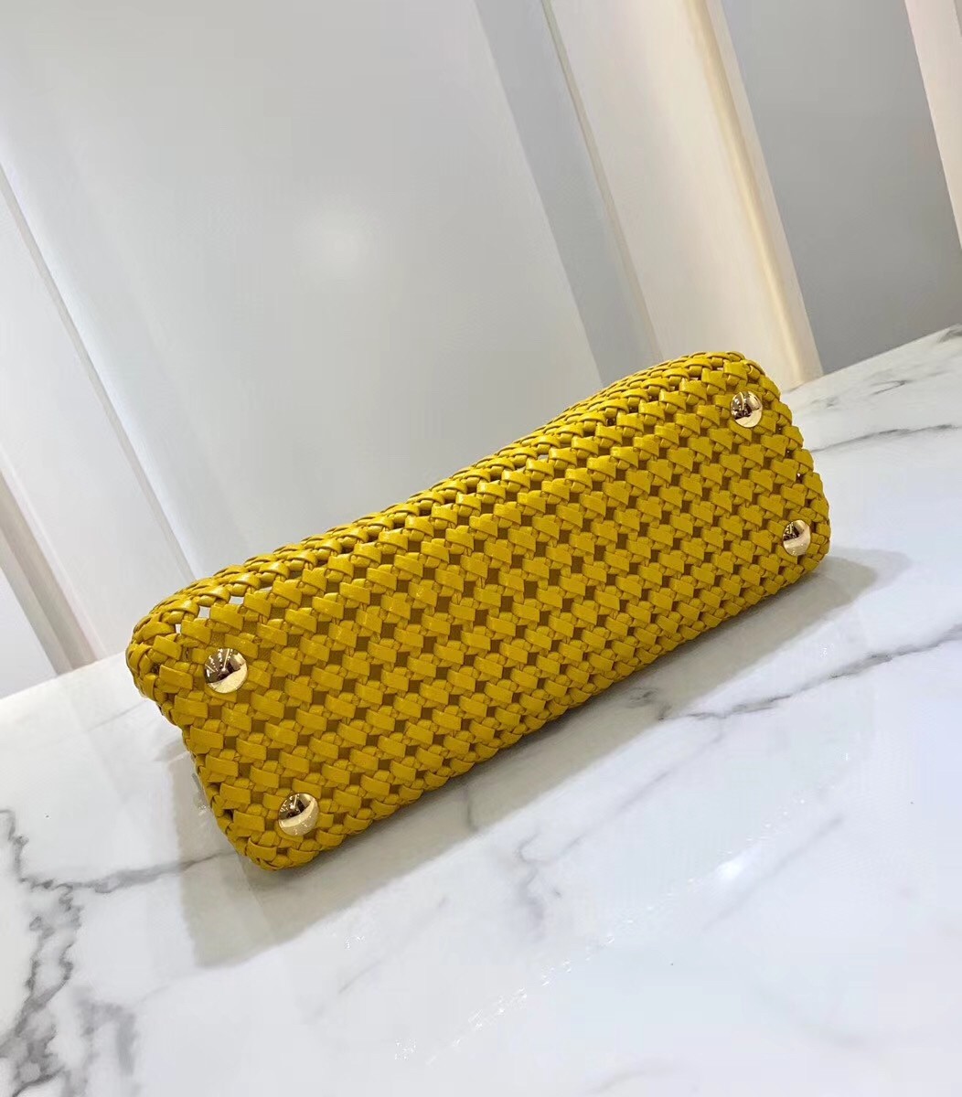 F**di peekaboo medium bag in yellow interlace leather