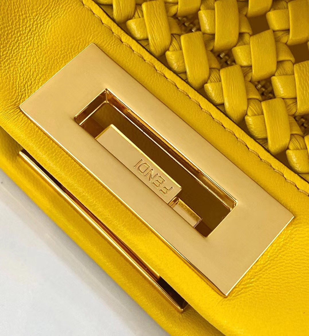 F**di peekaboo medium bag in yellow interlace leather