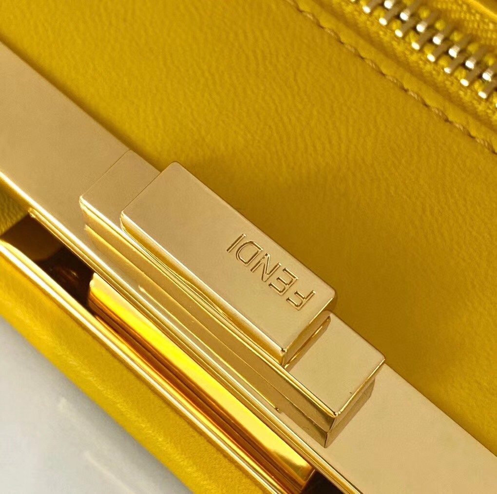 F**di peekaboo medium bag in yellow interlace leather