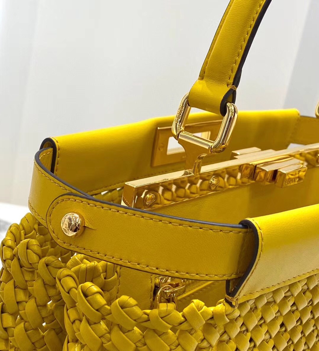 F**di peekaboo medium bag in yellow interlace leather