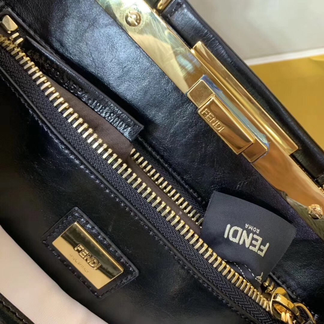 F**di peekaboo medium bag in black lambskin