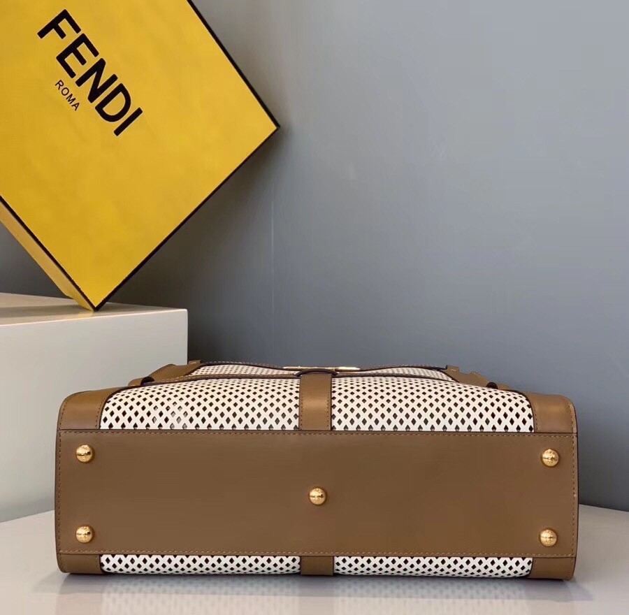 F**di peekaboo medium bag in white perforated calf leather
