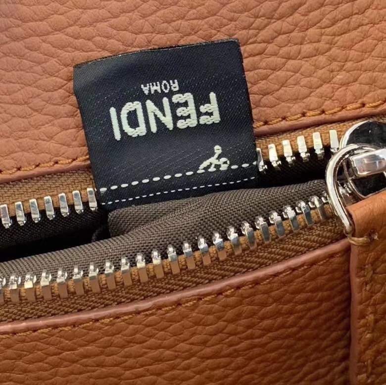 F**di selleria peekaboo medium bag in black roman leather