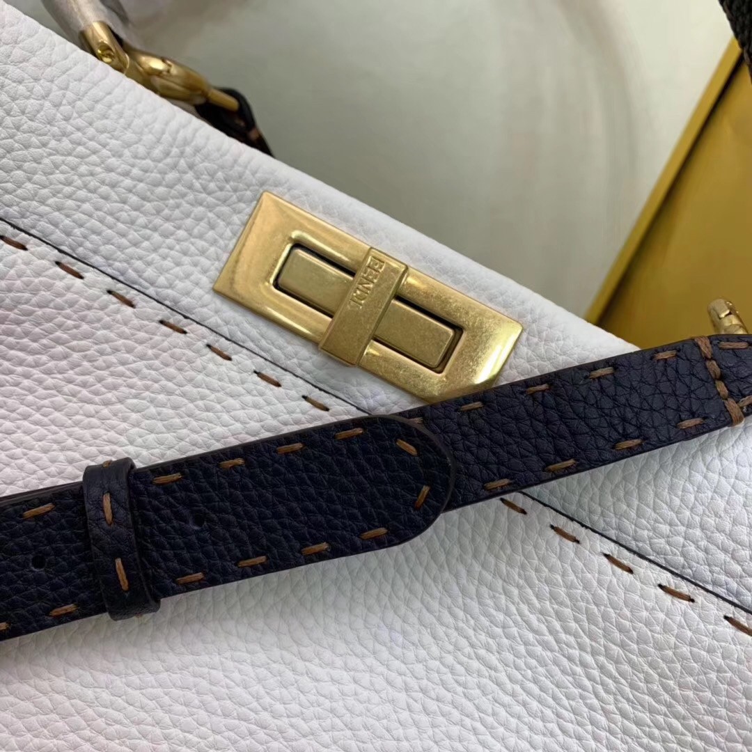F**di selleria peekaboo medium bag in white roman leather