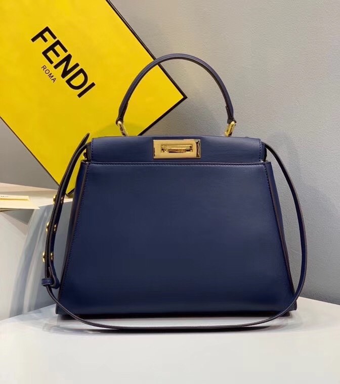 F**di peekaboo pocket medium bag in blue calfskin