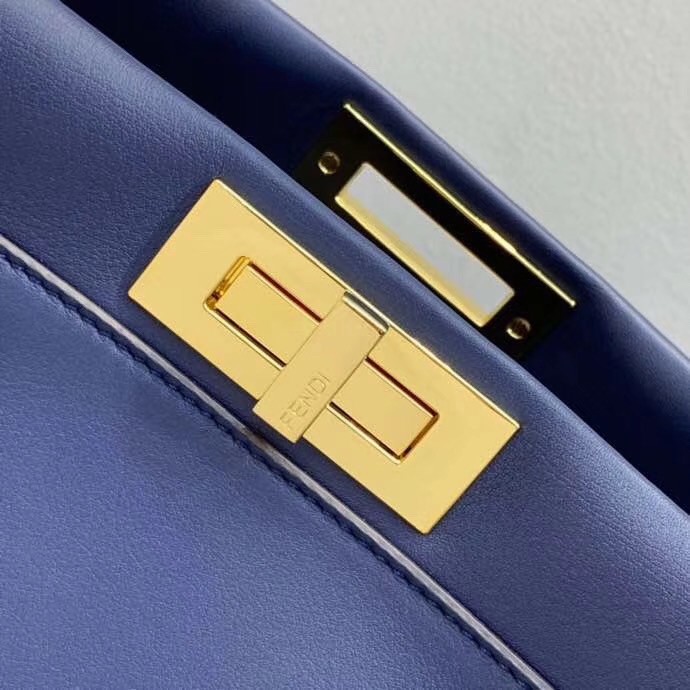 F**di peekaboo pocket medium bag in blue calfskin