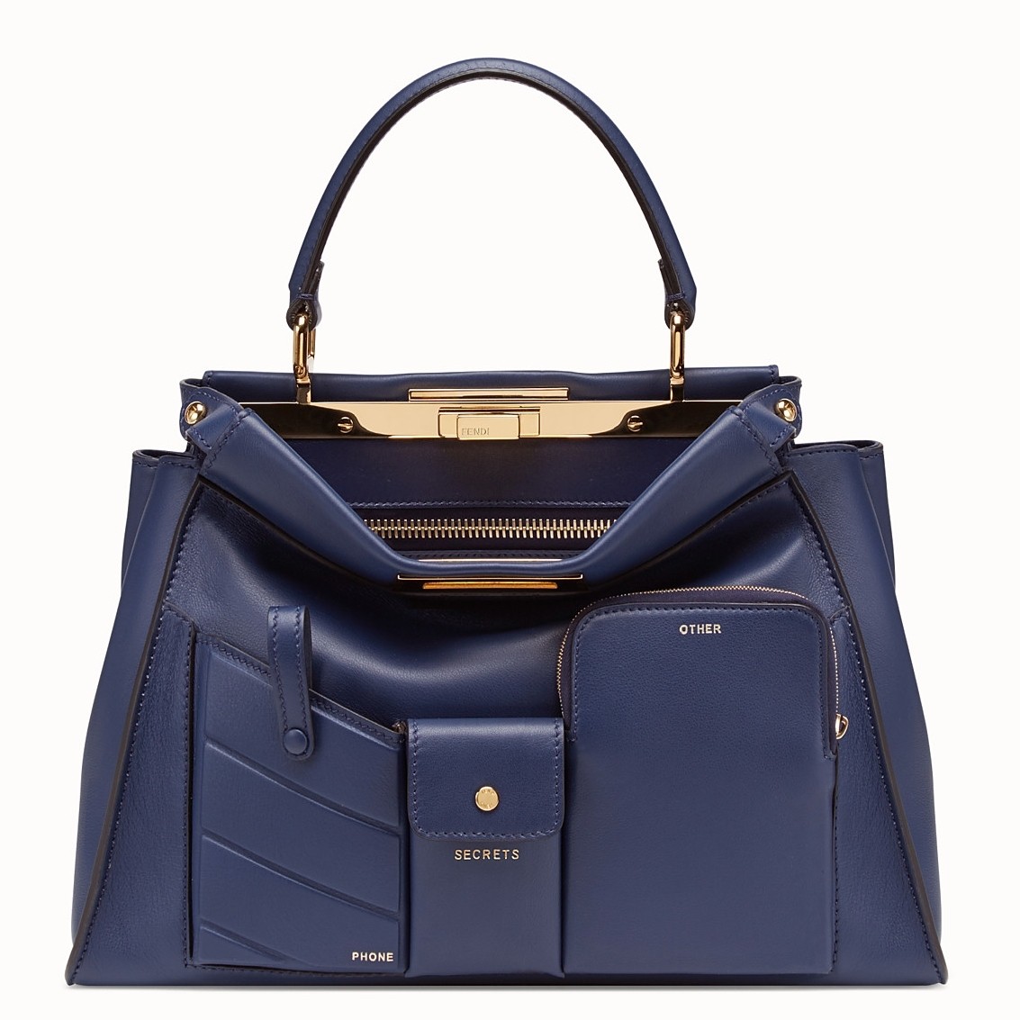 F**di peekaboo pocket medium bag in blue calfskin