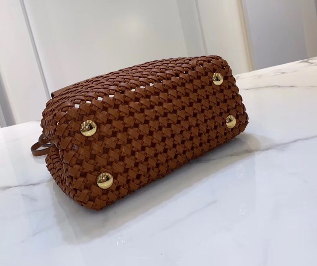 F**di peekaboo mini bag in brown interlace leather