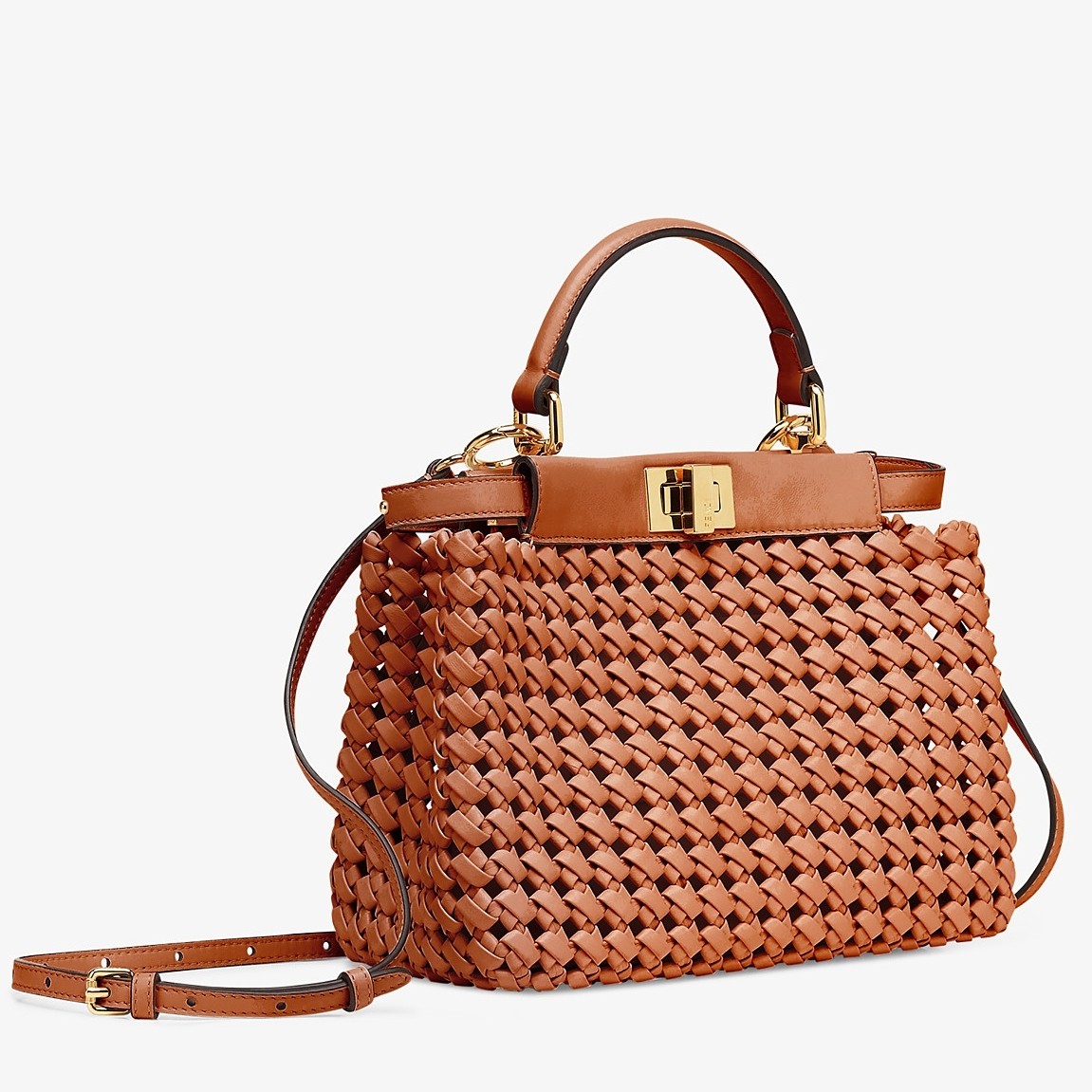 F**di peekaboo mini bag in brown interlace leather
