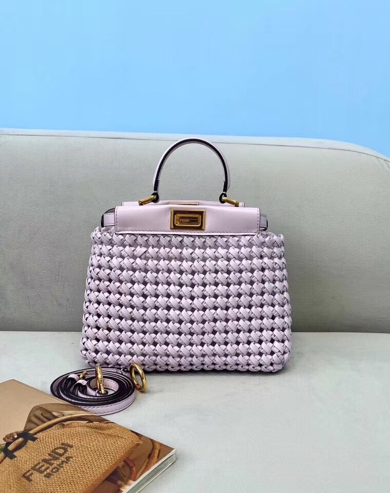 F**di peekaboo mini bag in lilac interlace leather